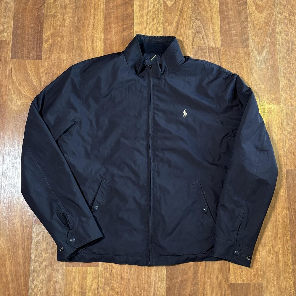 Polo Ralph Lauren Jacket Mens Large Blue Microfiber Full Zip Windbreaker Lined